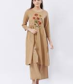 Beige printed cotton kurtas-and-kurtis