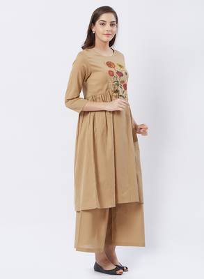 Beige printed cotton kurtas-and-kurtis 3