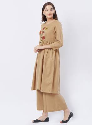 Beige printed cotton kurtas-and-kurtis 4