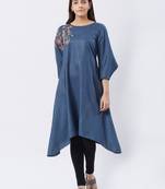 Blue printed polyester kurtas-and-kurtis