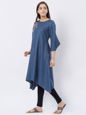 Blue printed polyester kurtas-and-kurtis 3
