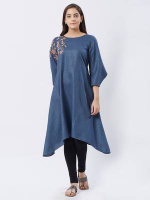 Blue printed polyester kurtas-and-kurtis 4