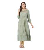 Green printed polyester kurtas-and-kurtis