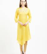 Yellow printed viscose kurtas-and-kurtis