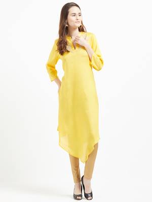 Yellow printed viscose kurtas-and-kurtis 3