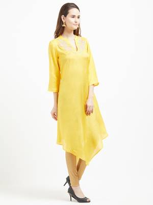 Yellow printed viscose kurtas-and-kurtis 4