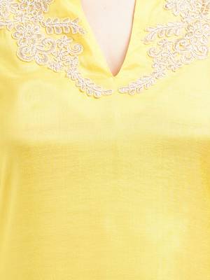 Yellow printed viscose kurtas-and-kurtis 5