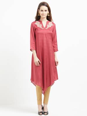 Pink printed viscose kurtas-and-kurtis 1