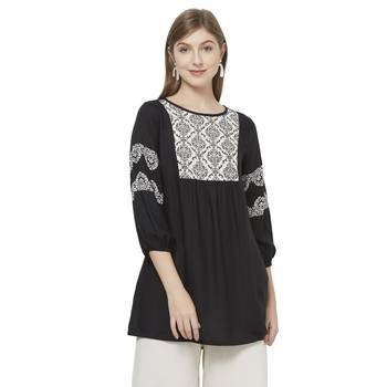 Black printed viscose kurtas-and-kurtis 1