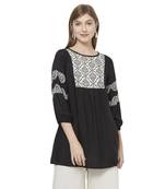 Black printed viscose kurtas-and-kurtis