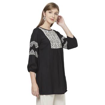 Black printed viscose kurtas-and-kurtis 3