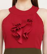 Red and Olive Green Color scuba crepe Fabric Jumsuit