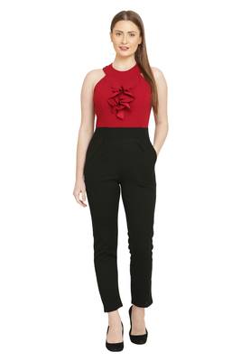 Red and Black Color scuba crepe Fabric Jumsuit 1