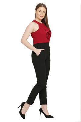 Red and Black Color scuba crepe Fabric Jumsuit 2