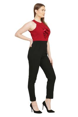 Red and Black Color scuba crepe Fabric Jumsuit 4