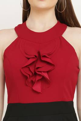Red and Black Color scuba crepe Fabric Jumsuit 6