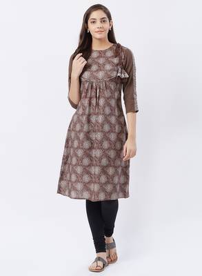 Brown printed viscose kurtas-and-kurtis 1