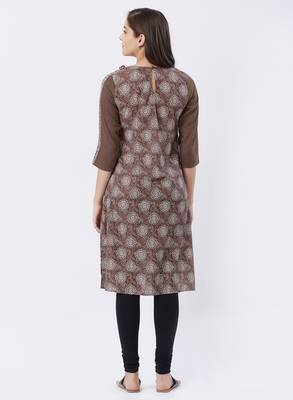 Brown printed viscose kurtas-and-kurtis 2