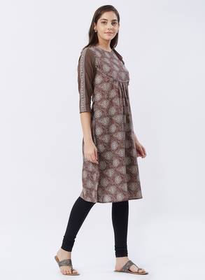 Brown printed viscose kurtas-and-kurtis 3