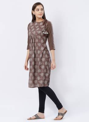 Brown printed viscose kurtas-and-kurtis 4