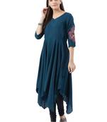 Green printed viscose kurtas-and-kurtis