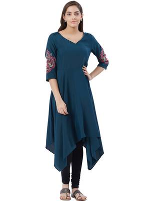 Green printed viscose kurtas-and-kurtis 5