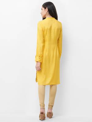 Yellow printed viscose kurtas-and-kurtis 2