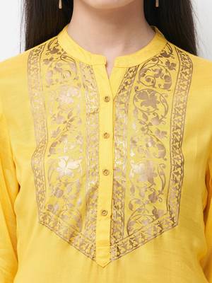 Yellow printed viscose kurtas-and-kurtis 5