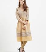 Yellow printed cotton kurtas-and-kurtis