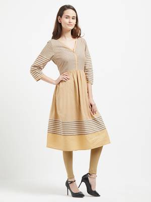 Yellow printed cotton kurtas-and-kurtis 3