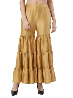 Gold Sharara Pants With Drawstring Closure 1
