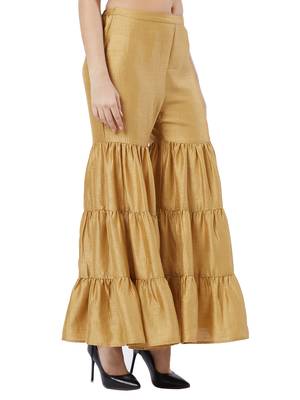 Gold Sharara Pants With Drawstring Closure 3