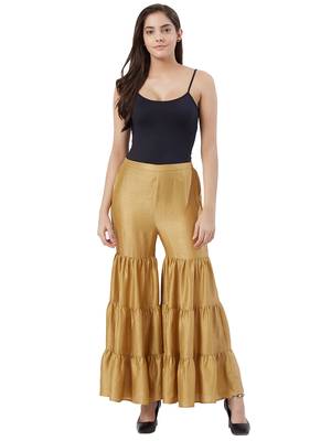 Gold Sharara Pants With Drawstring Closure 4