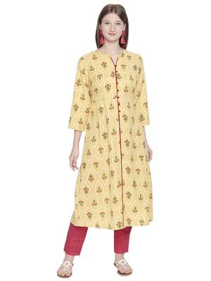 Yellow printed polyester kurtas-and-kurtis 1