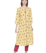 Yellow printed polyester kurtas-and-kurtis