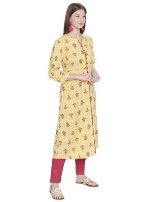 Yellow printed polyester kurtas-and-kurtis 3