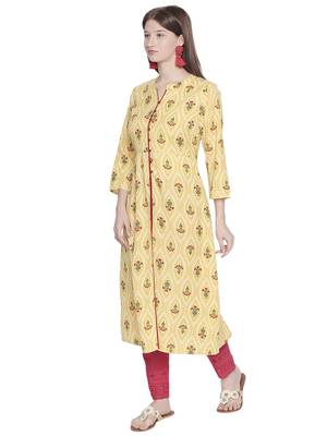 Yellow printed polyester kurtas-and-kurtis 4