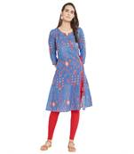 Blue printed viscose kurtas-and-kurtis