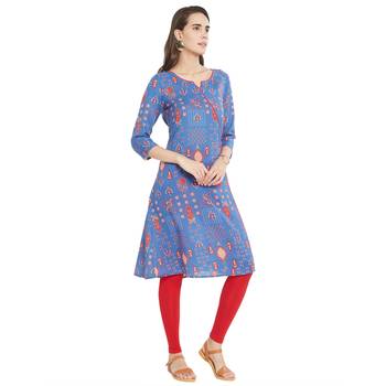 Blue printed viscose kurtas-and-kurtis 3