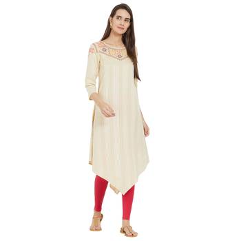 Beige printed cotton kurtas-and-kurtis 1