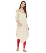 Beige printed cotton kurtas-and-kurtis