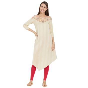 Beige printed cotton kurtas-and-kurtis 2