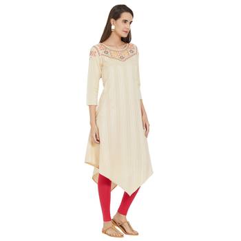 Beige printed cotton kurtas-and-kurtis 3