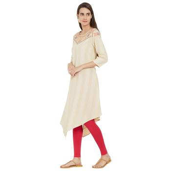 Beige printed cotton kurtas-and-kurtis 4
