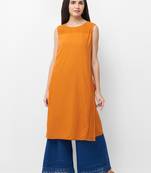 Orange printed viscose kurtas-and-kurtis