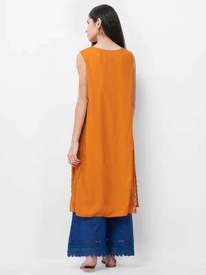 Orange printed viscose kurtas-and-kurtis 2