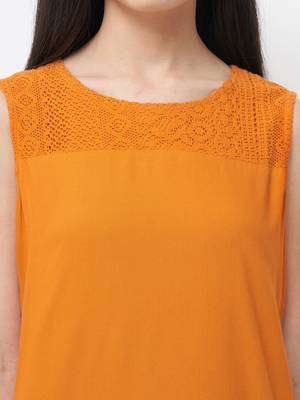 Orange printed viscose kurtas-and-kurtis 5