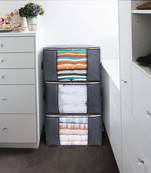 grey 3 Pack Large Capacity Clothe Storage Bag Handle Foldable Zipper Set Of 1 Pc