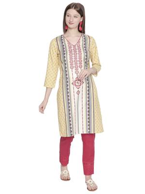 Yellow printed polyester kurtas-and-kurtis 1
