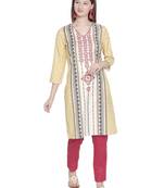 Yellow printed polyester kurtas-and-kurtis